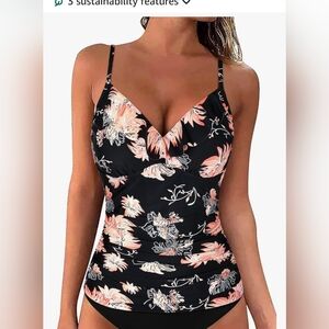 Floral Black and Pink Tankini Top